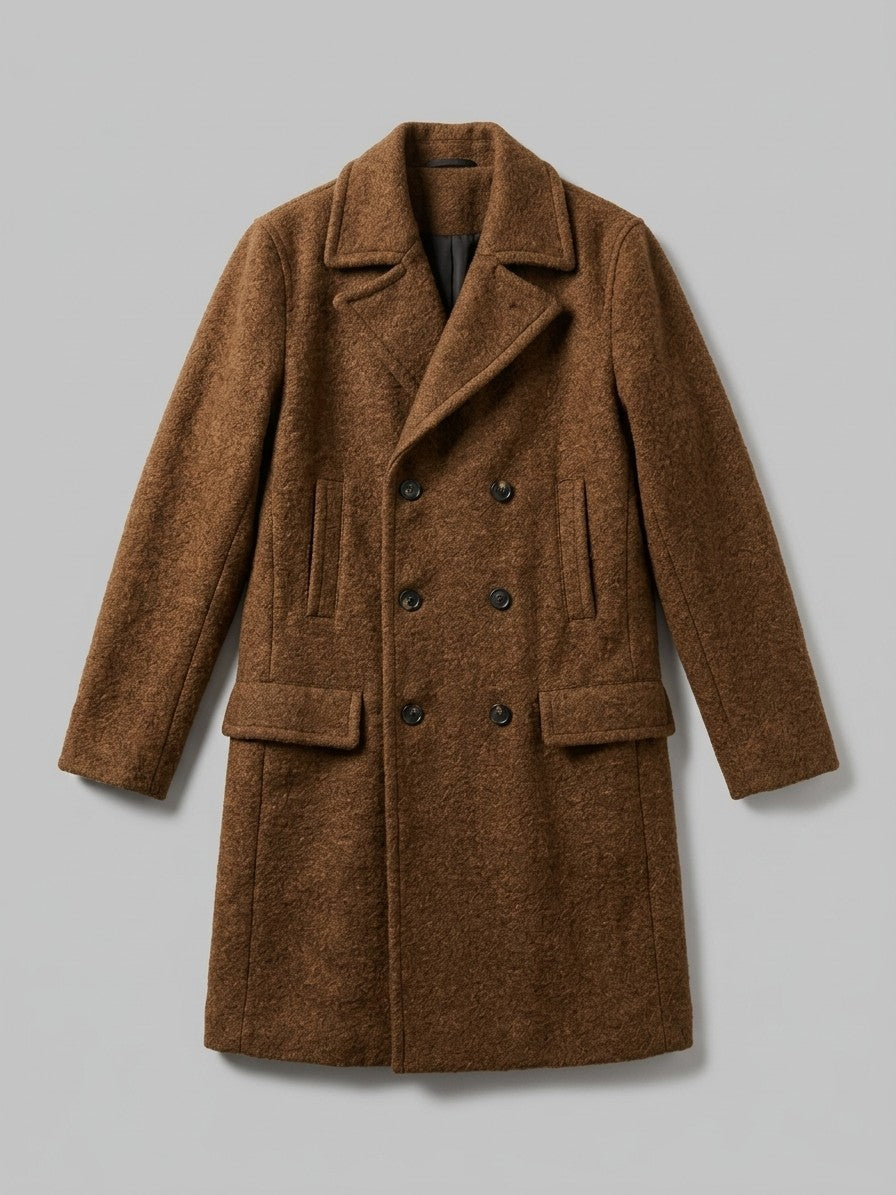 Sarteano Men's Textured Double-Breasted Overcoat — tobacco — packshot