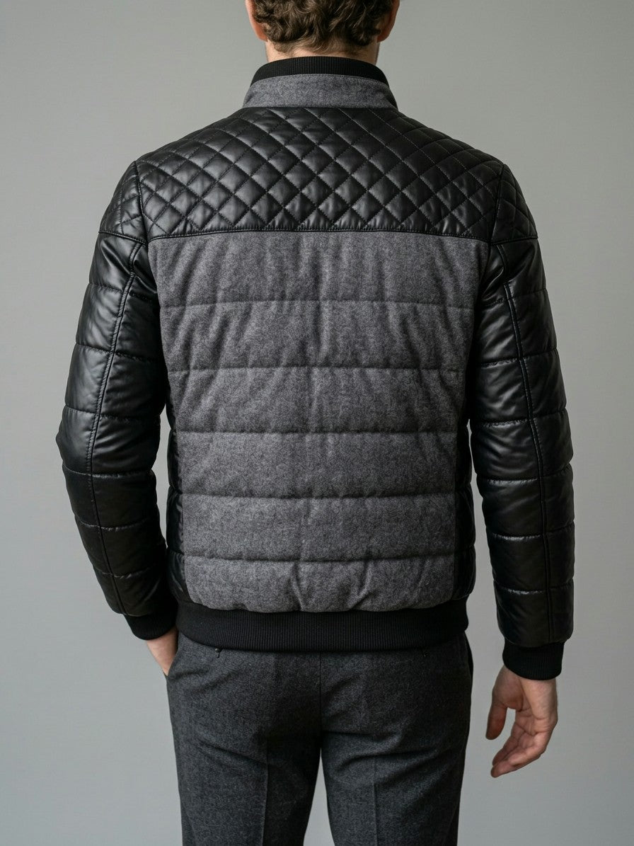 Sarzana Men's Contrast Yoke Puffer Jacket — grey — back