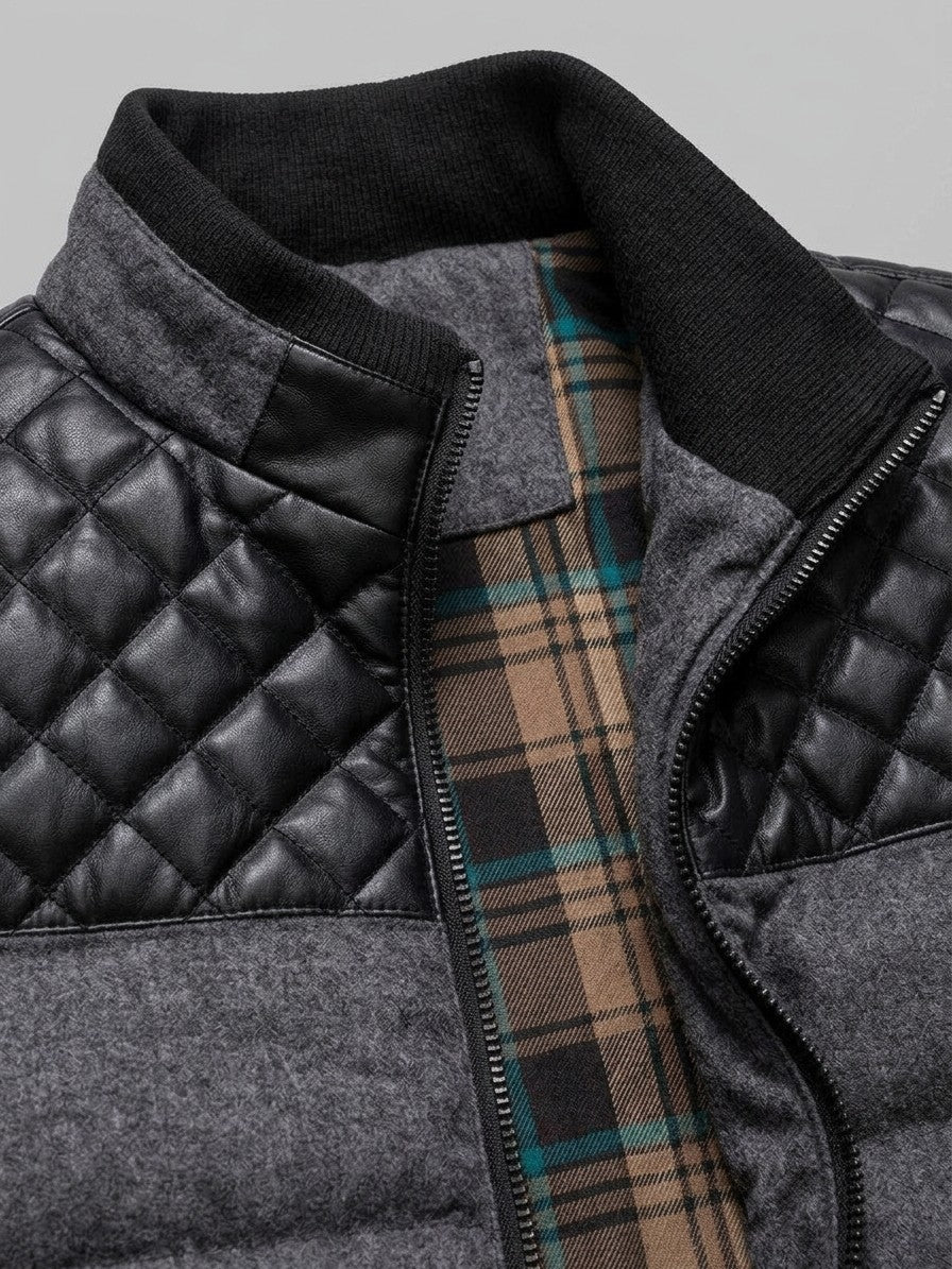 Sarzana Men's Contrast Yoke Puffer Jacket — grey — detail-2