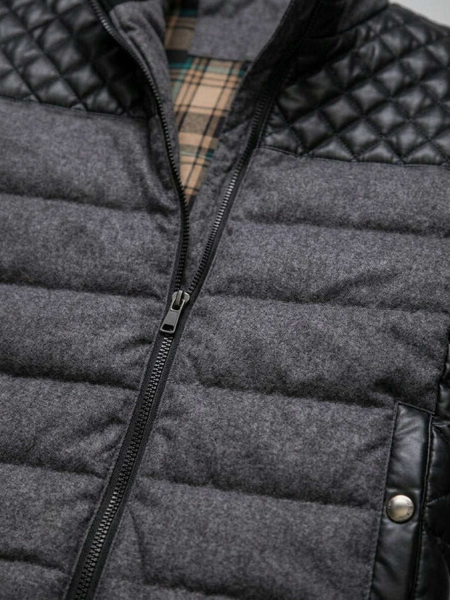 Sarzana Men's Contrast Yoke Puffer Jacket — grey — detail