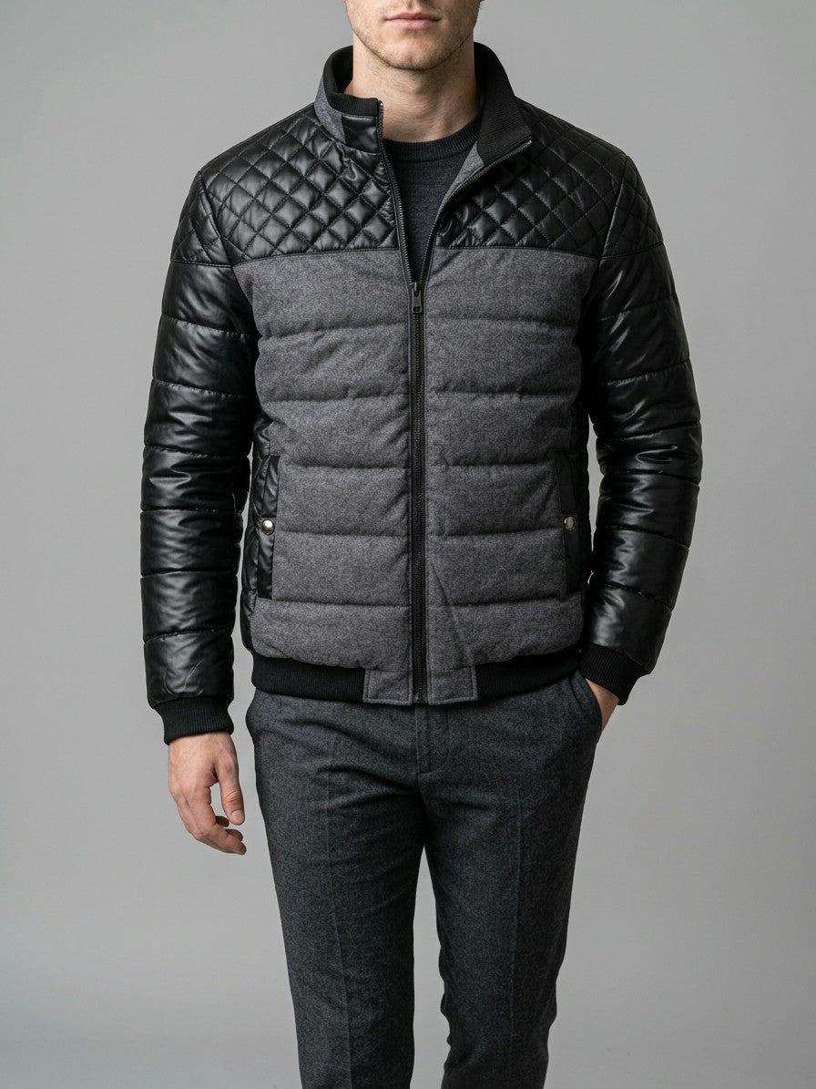 Sarzana Men's Contrast Yoke Puffer Jacket — grey — front