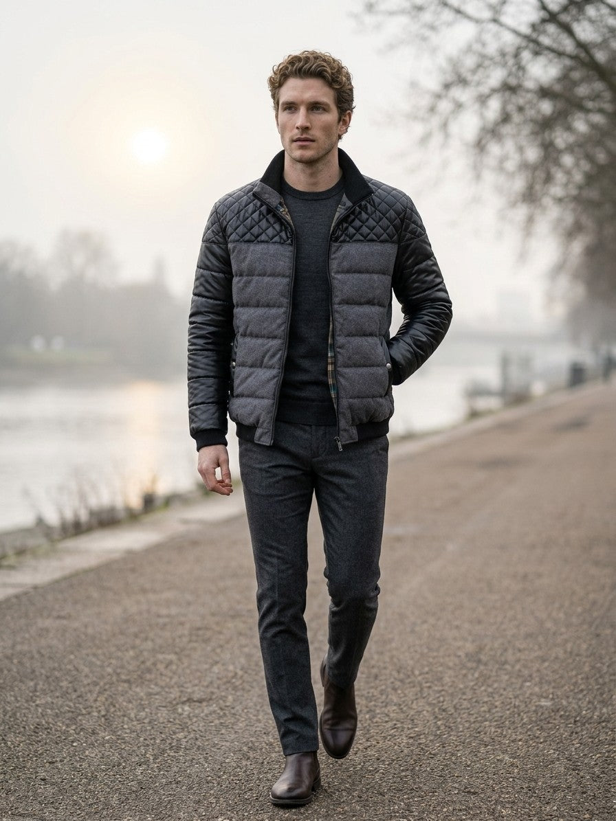 Sarzana Men's Contrast Yoke Puffer Jacket — grey — lifestyle