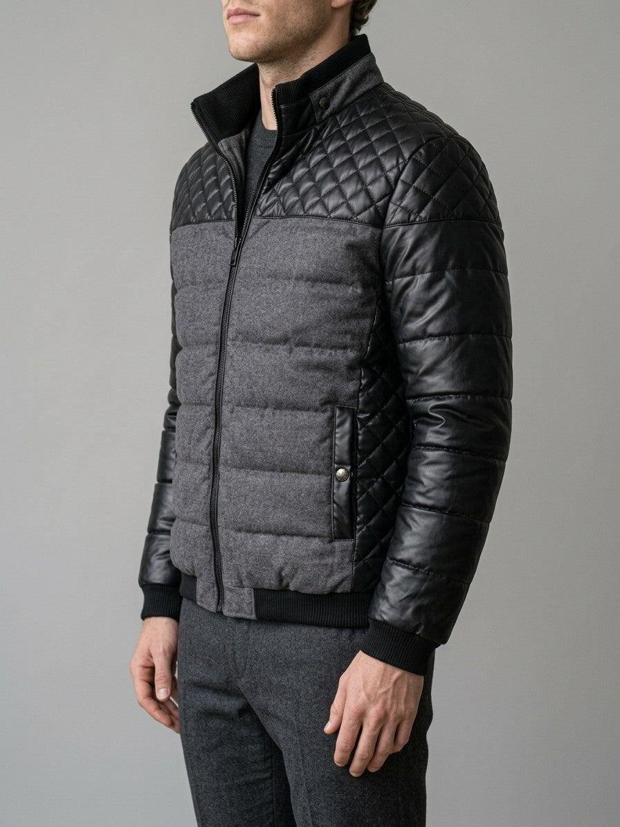 Sarzana Men's Contrast Yoke Puffer Jacket — grey — side