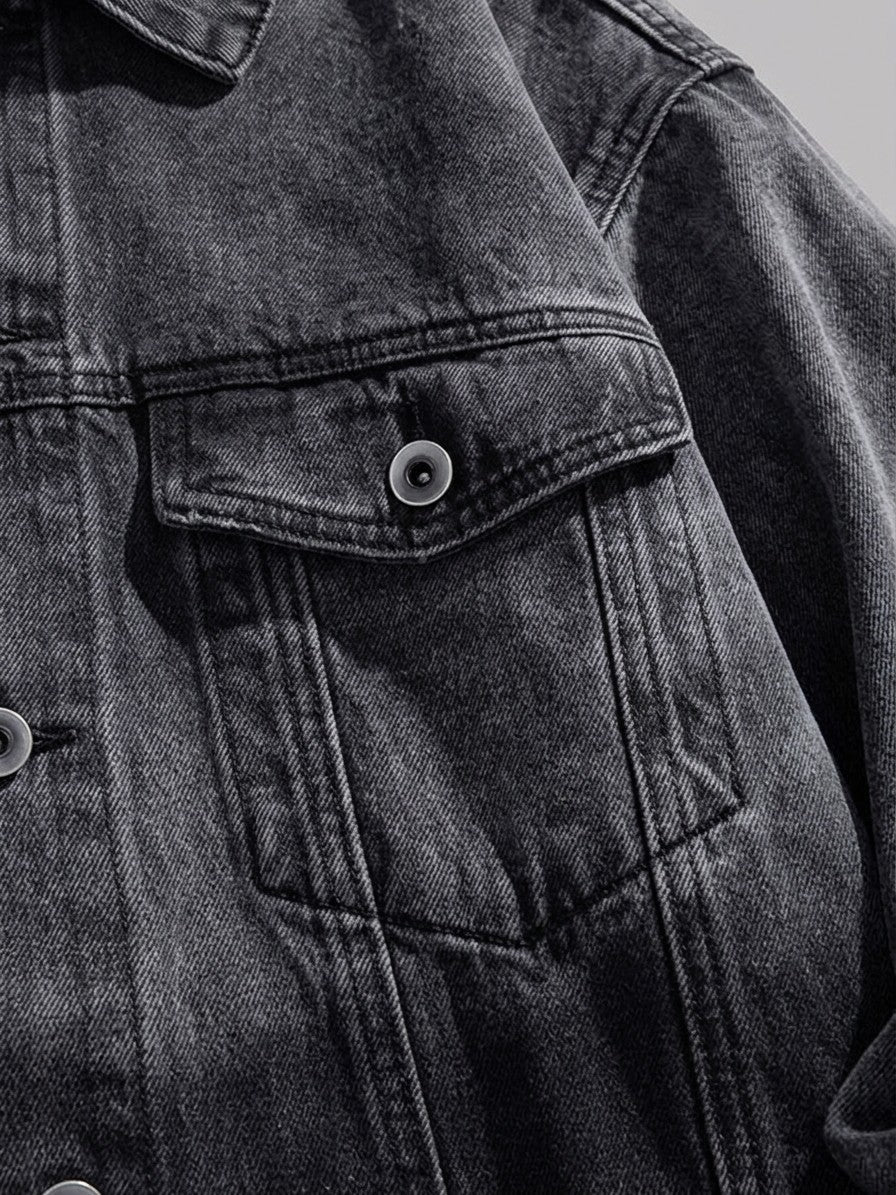 Sassari Men's Oversized Ombre Trucker Jacket — darkgray — detail-collar