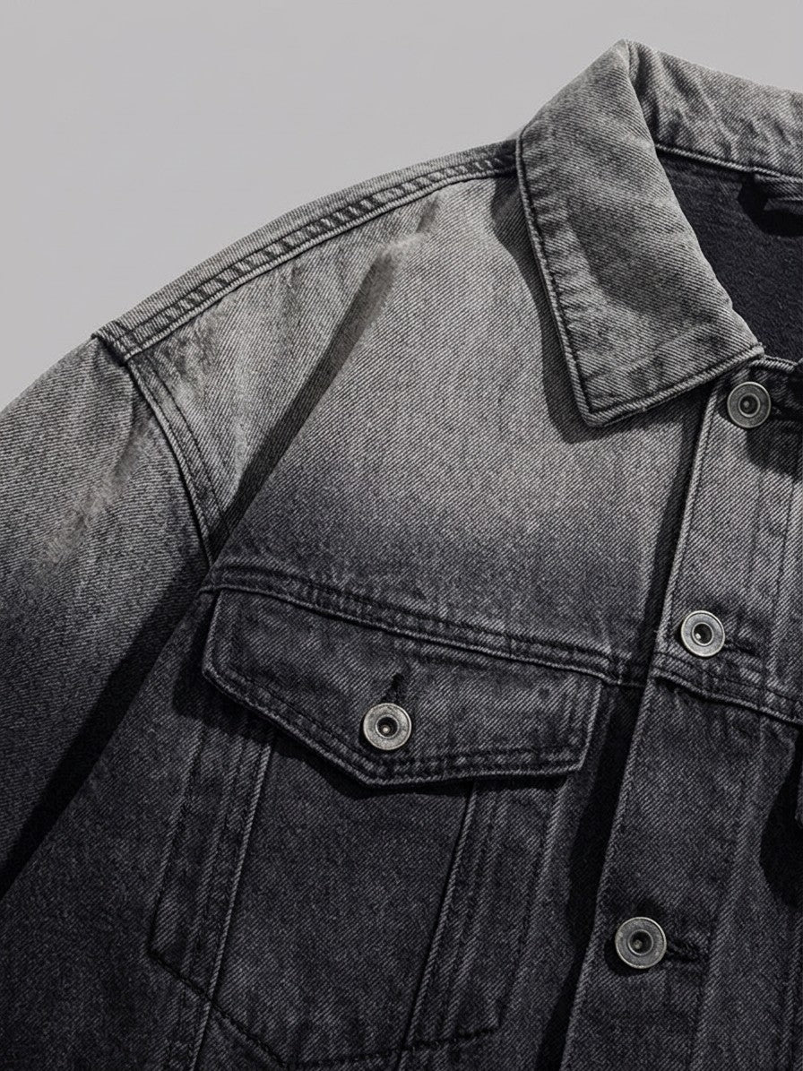 Sassari Men's Oversized Ombre Trucker Jacket — darkgray — detail