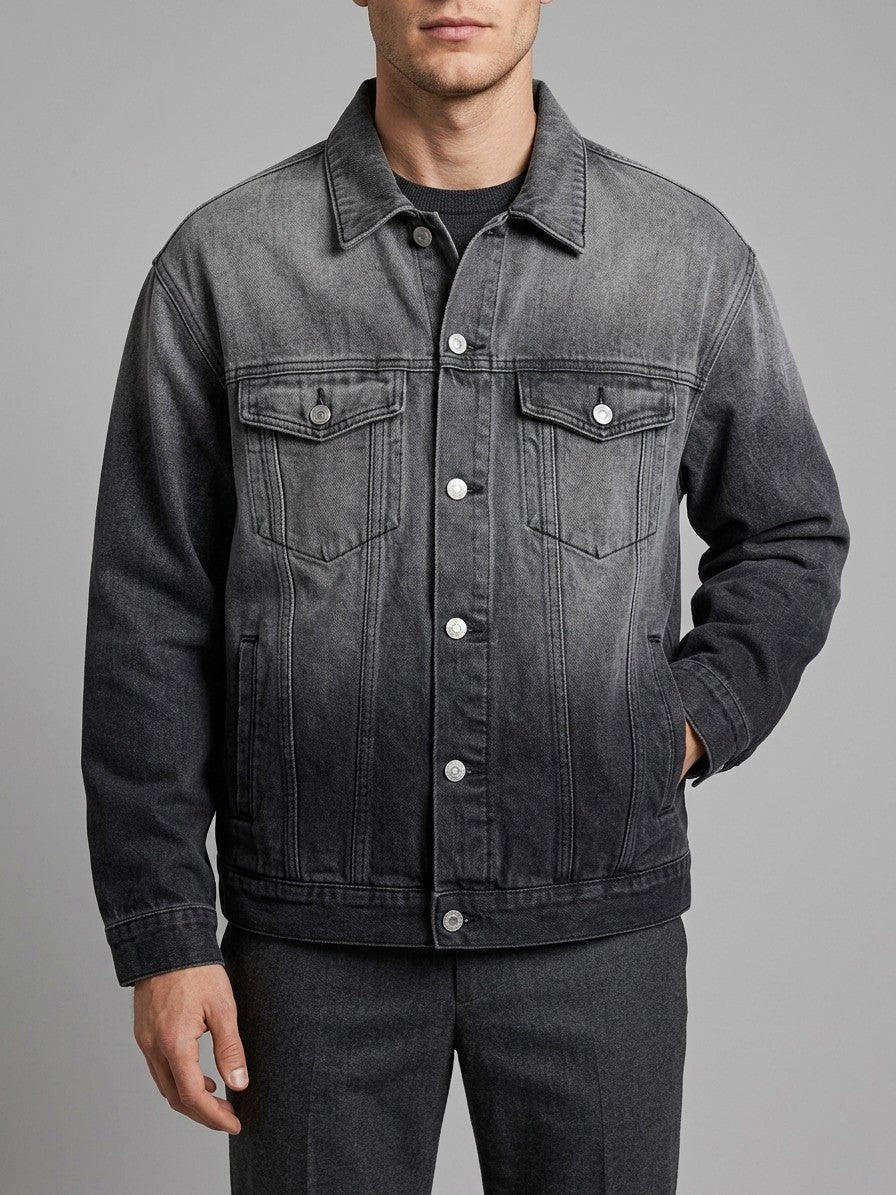 Sassari Men's Oversized Ombre Trucker Jacket — darkgray — front