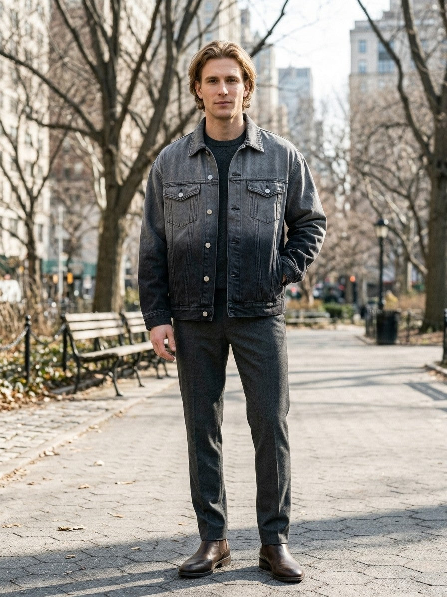 Sassari Men's Oversized Ombre Trucker Jacket — darkgray — lifestyle