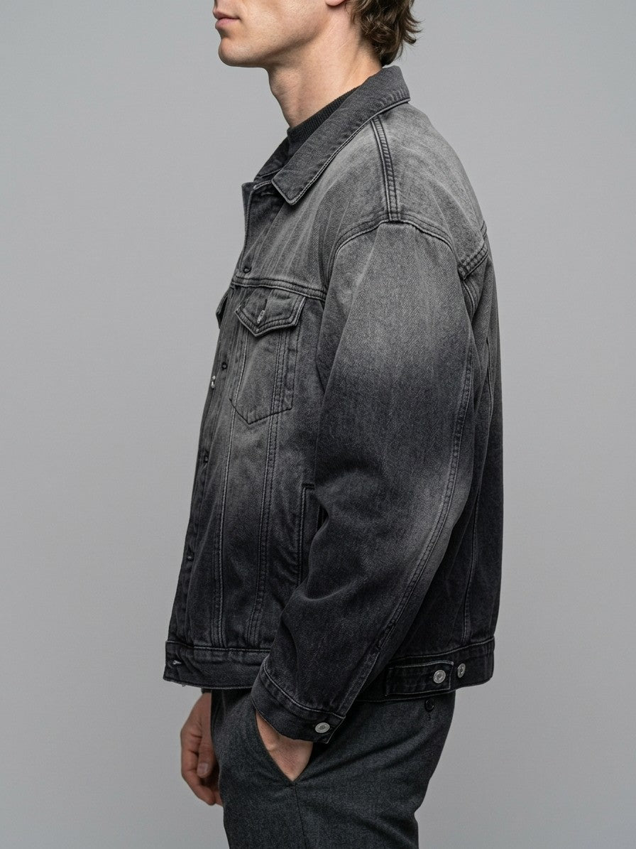 Sassari Men's Oversized Ombre Trucker Jacket — darkgray — side