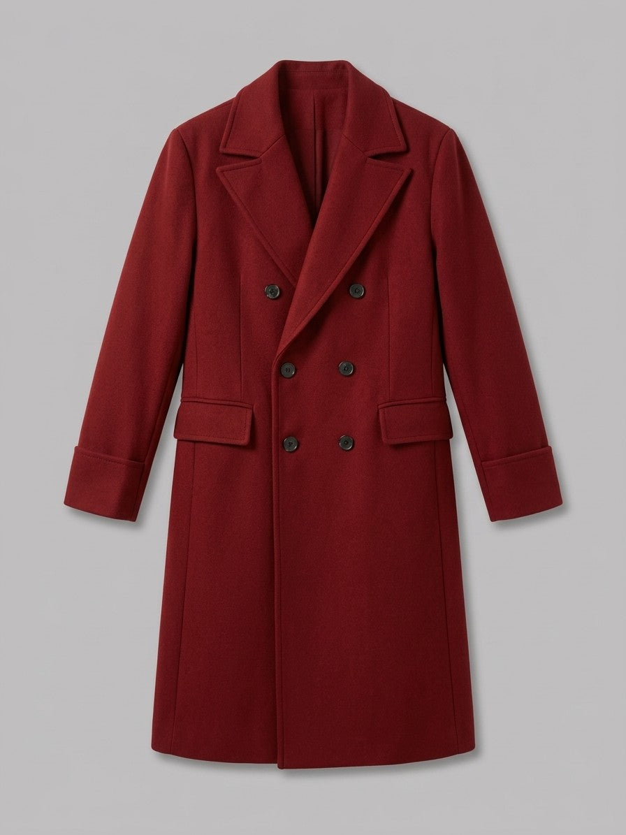 Sassello Men's Peak Lapel Long Overcoat — crimson — packshot