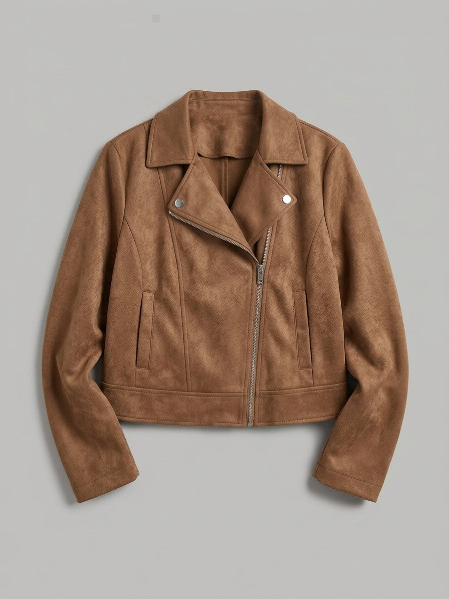 Sassocorvaro Women's Cropped Suede Biker Jacket — brown — packshot