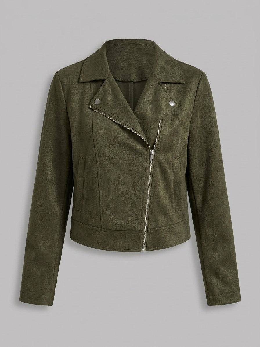 Sassocorvaro Women's Cropped Suede Biker Jacket — green — packshot