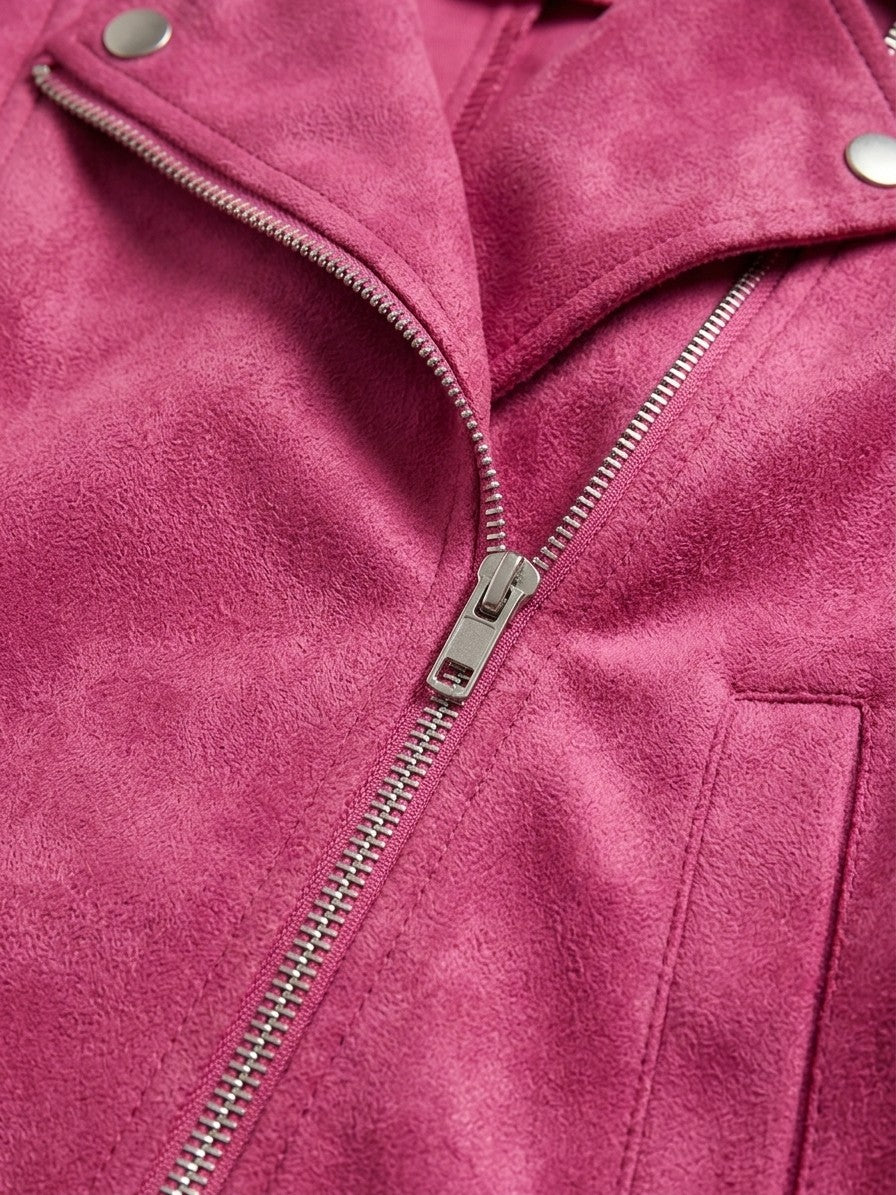 Sassocorvaro Women's Cropped Suede Biker Jacket — hotpink — detail-2