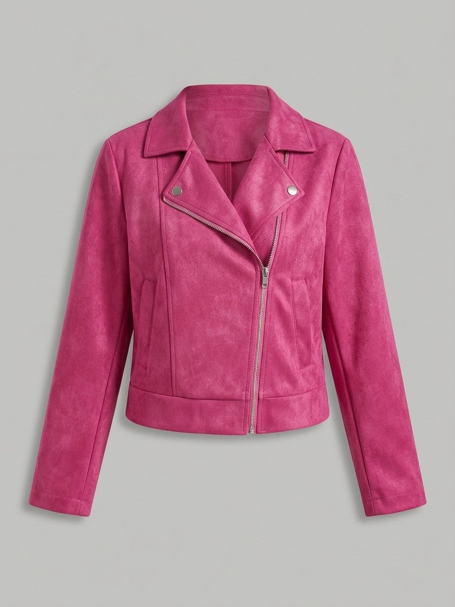 Sassocorvaro Women's Cropped Suede Biker Jacket — hotpink — packshot