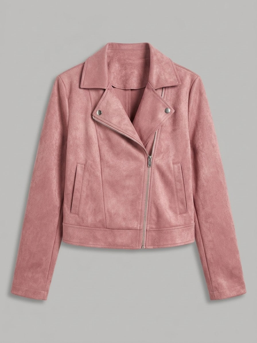 Sassocorvaro Women's Cropped Suede Biker Jacket — pink — packshot