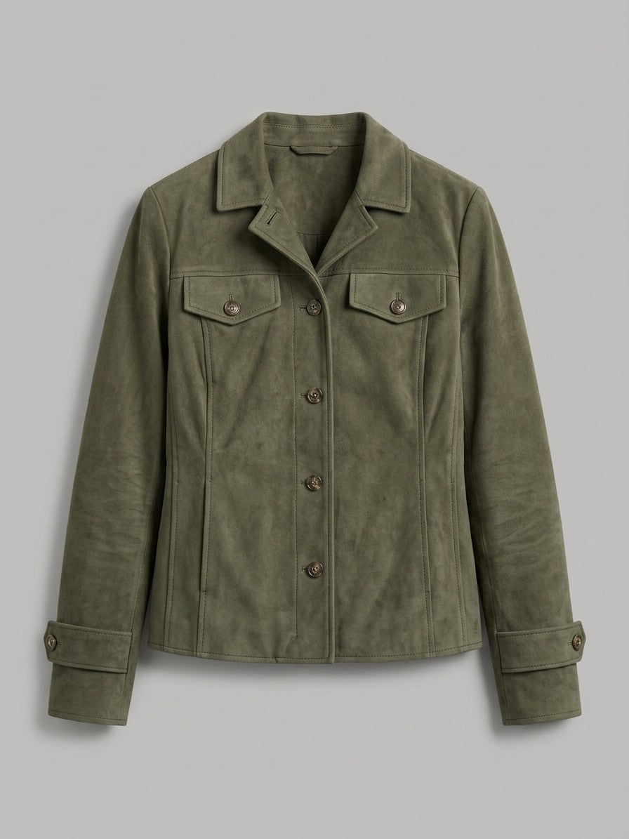 Sassoferrato Women's Suede Utility Shirt Jacket — armygreen — packshot