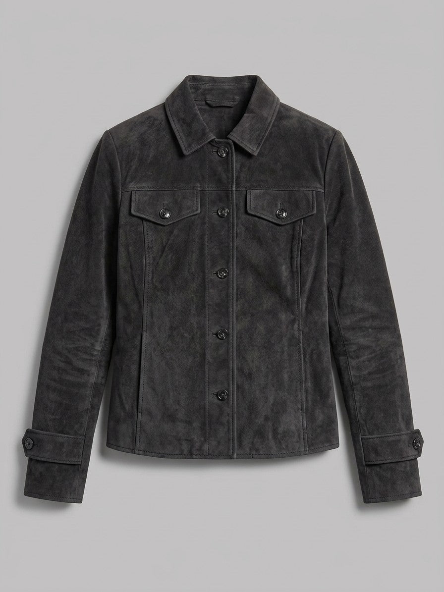 Sassoferrato Women's Suede Utility Shirt Jacket — black — packshot