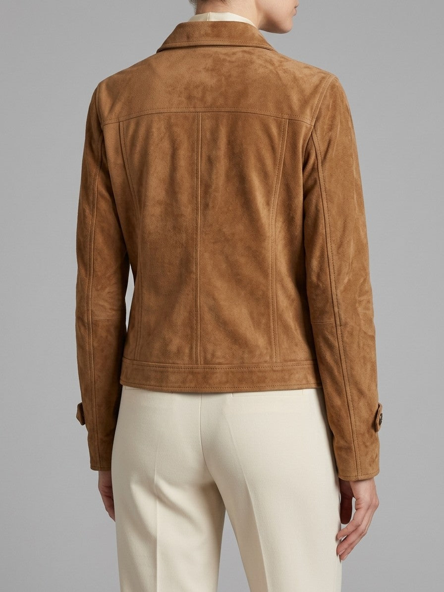 Sassoferrato Women's Suede Utility Shirt Jacket — caramel — back