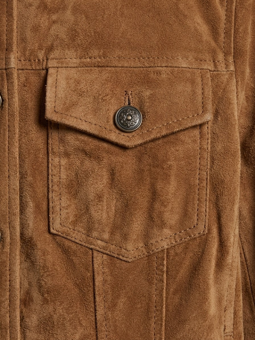 Sassoferrato Women's Suede Utility Shirt Jacket — caramel — detail-2