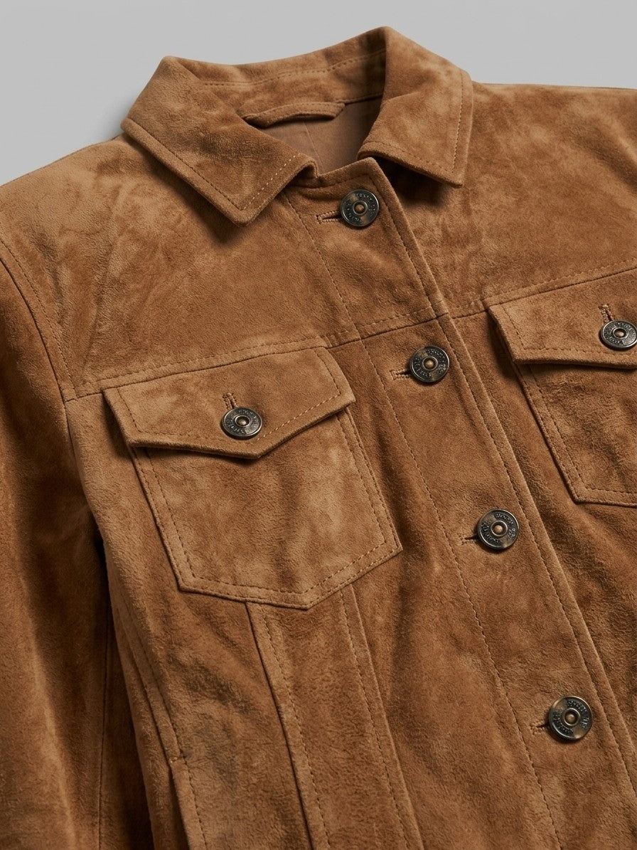 Sassoferrato Women's Suede Utility Shirt Jacket — caramel — detail