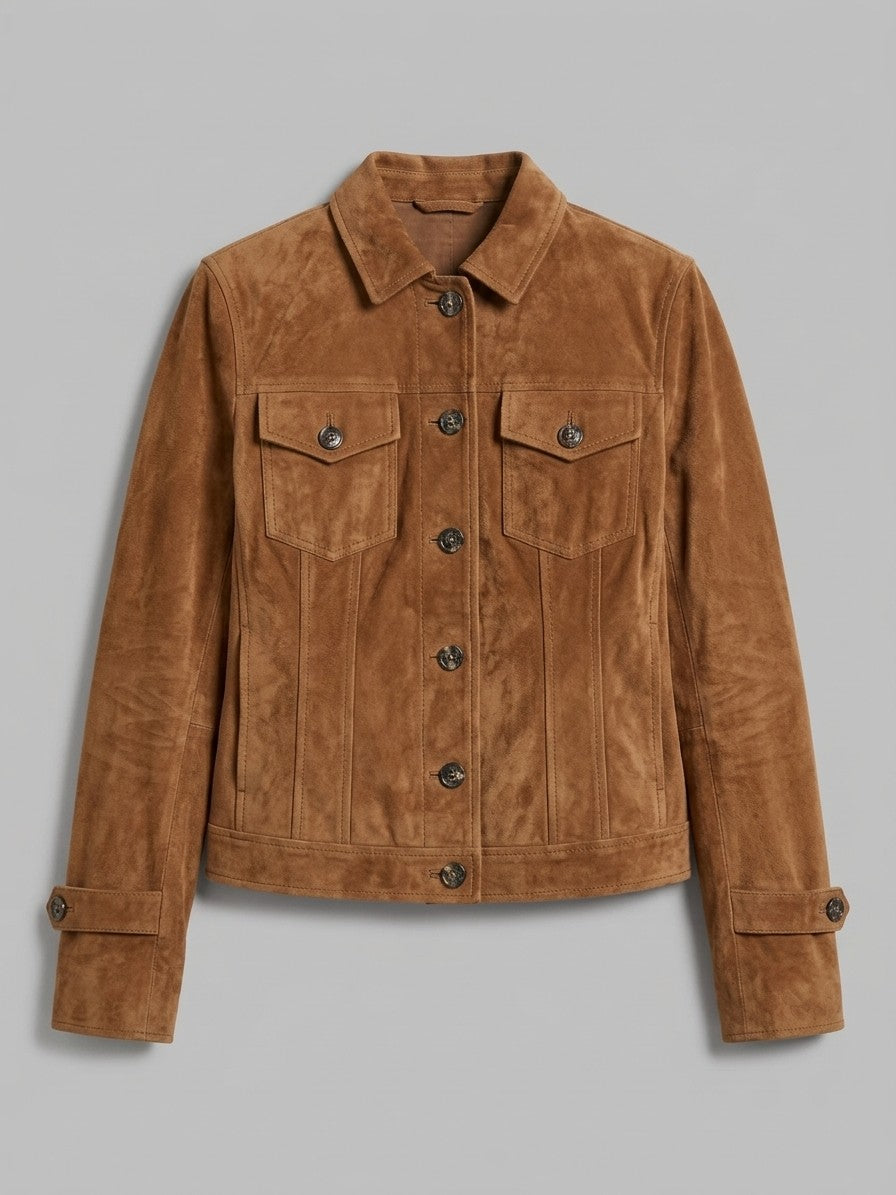Sassoferrato Women's Suede Utility Shirt Jacket — caramel — packshot