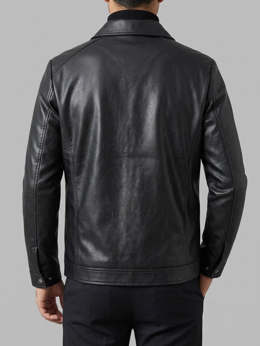 Sassuolo Men's Plush-Lined Faux Leather Jacket — blackshirtcollar — back