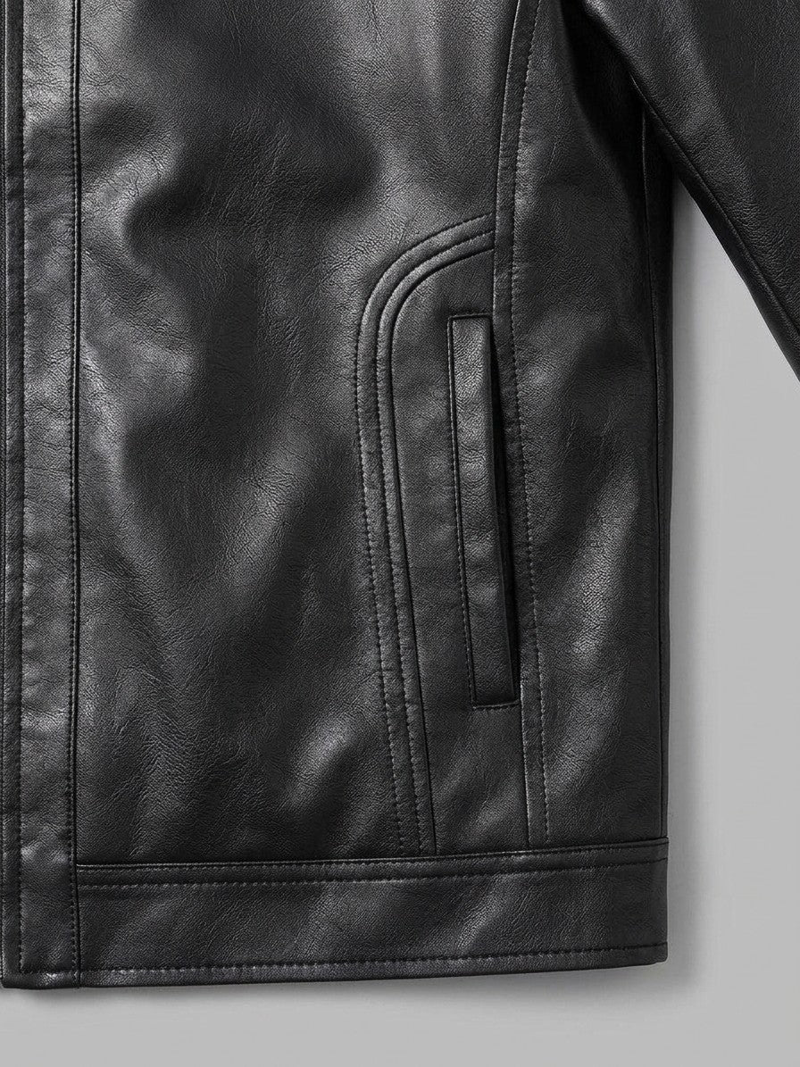 Sassuolo Men's Plush-Lined Faux Leather Jacket — blackshirtcollar — detail-2