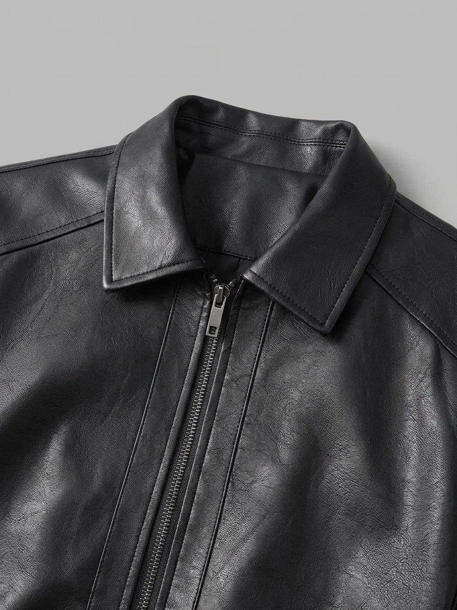 Sassuolo Men's Plush-Lined Faux Leather Jacket — blackshirtcollar — detail