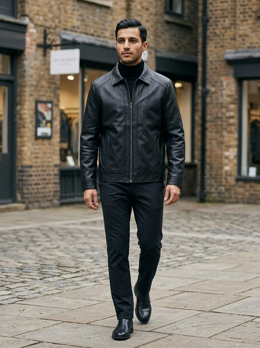 Sassuolo Men's Plush-Lined Faux Leather Jacket — blackshirtcollar — lifestyle