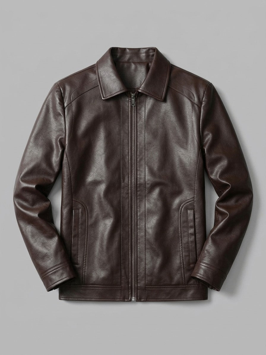 Sassuolo Men's Plush-Lined Faux Leather Jacket — brownshirtcollar — packshot