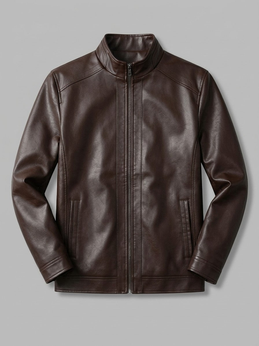 Sassuolo Men's Plush-Lined Faux Leather Jacket — brownstandcollar — packshot