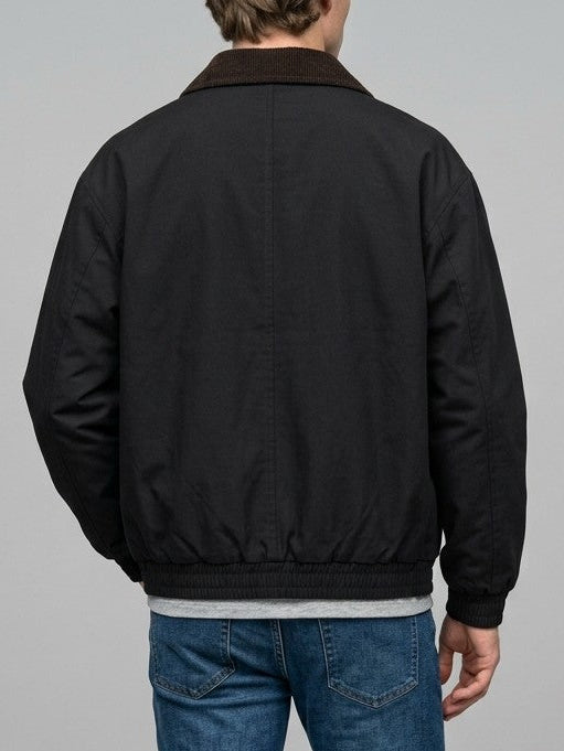 Savona Men's Corduroy-Collar Zip Jacket — black — back