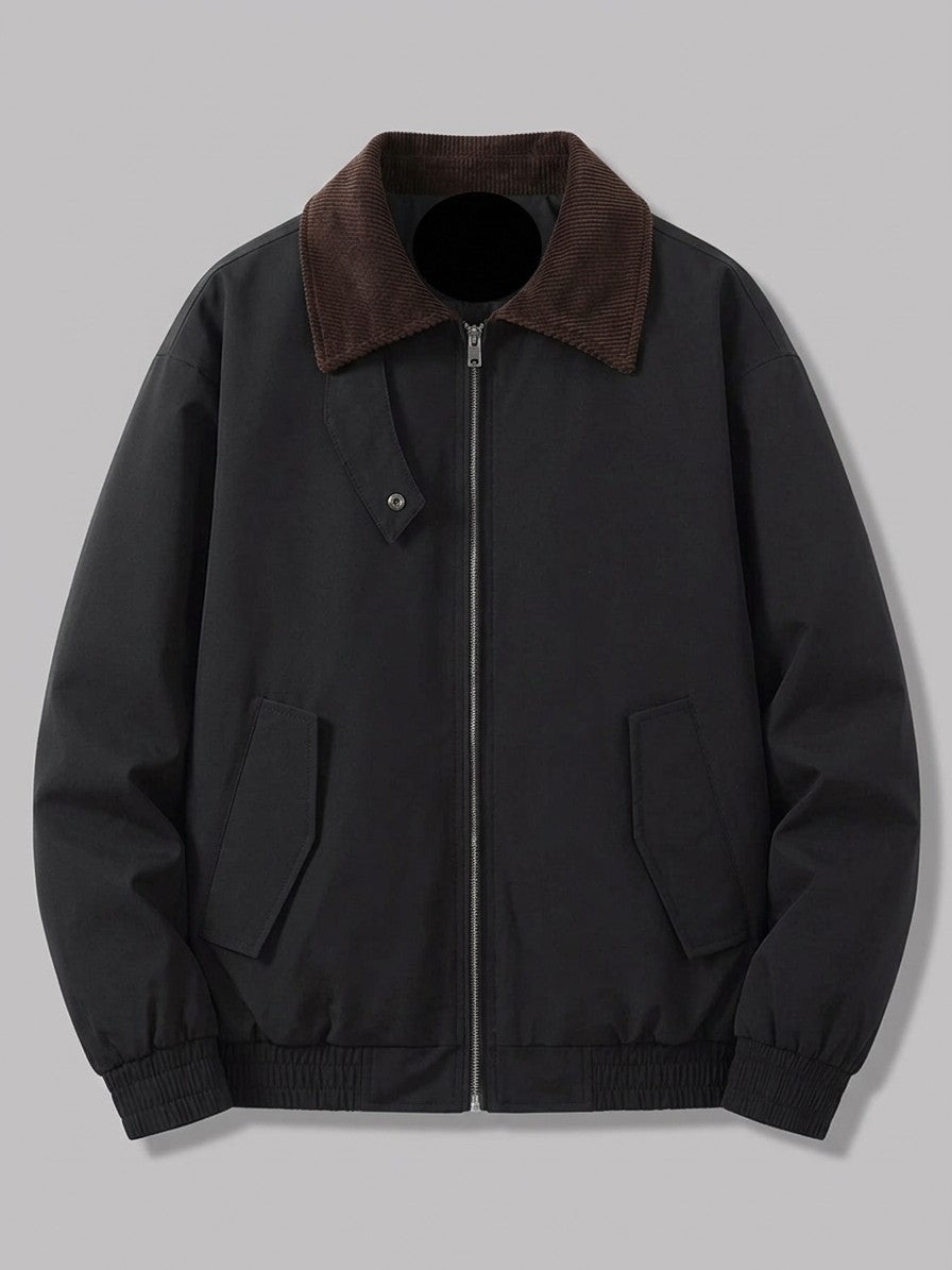 Savona Men's Corduroy-Collar Zip Jacket — black — packshot