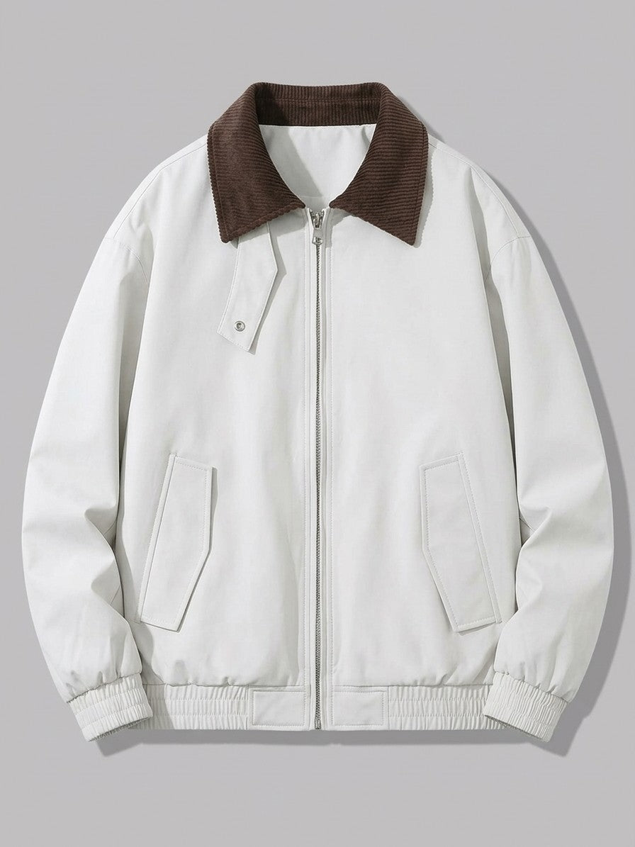 Savona Men's Corduroy-Collar Zip Jacket — white — packshot