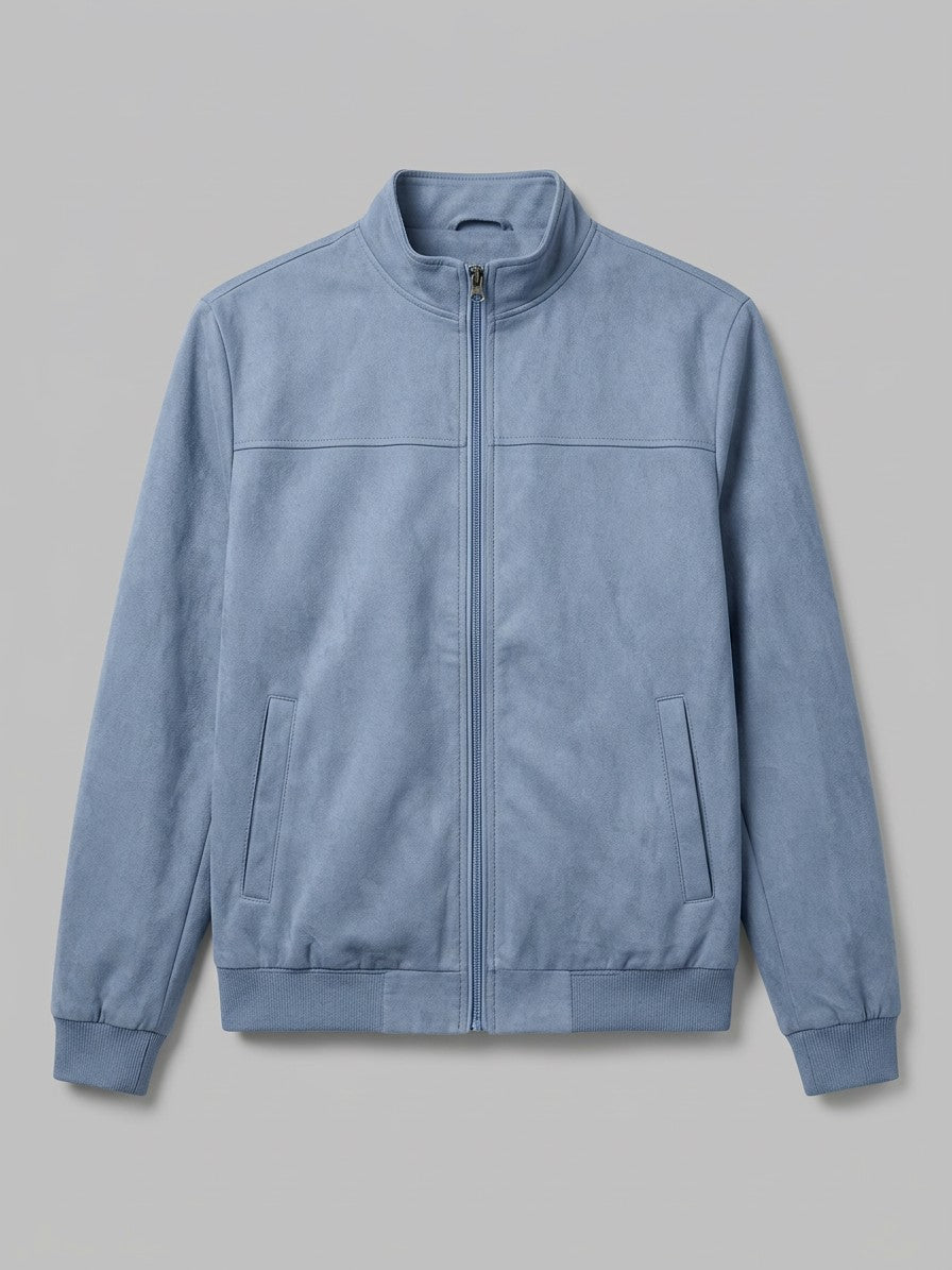 Scandiano Men's Stand-Collar Faux Suede Harrington Jacket — lightblue — packshot