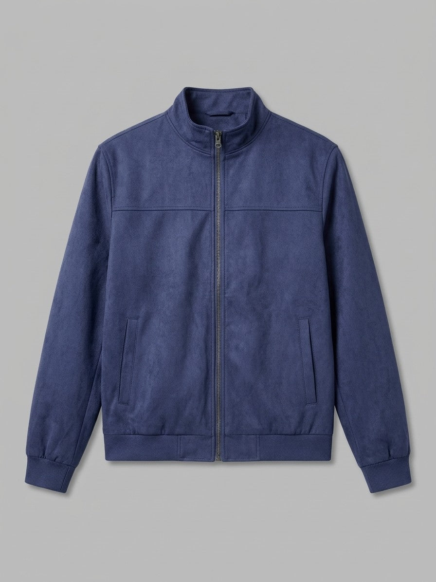 Scandiano Men's Stand-Collar Faux Suede Harrington Jacket — navy — packshot