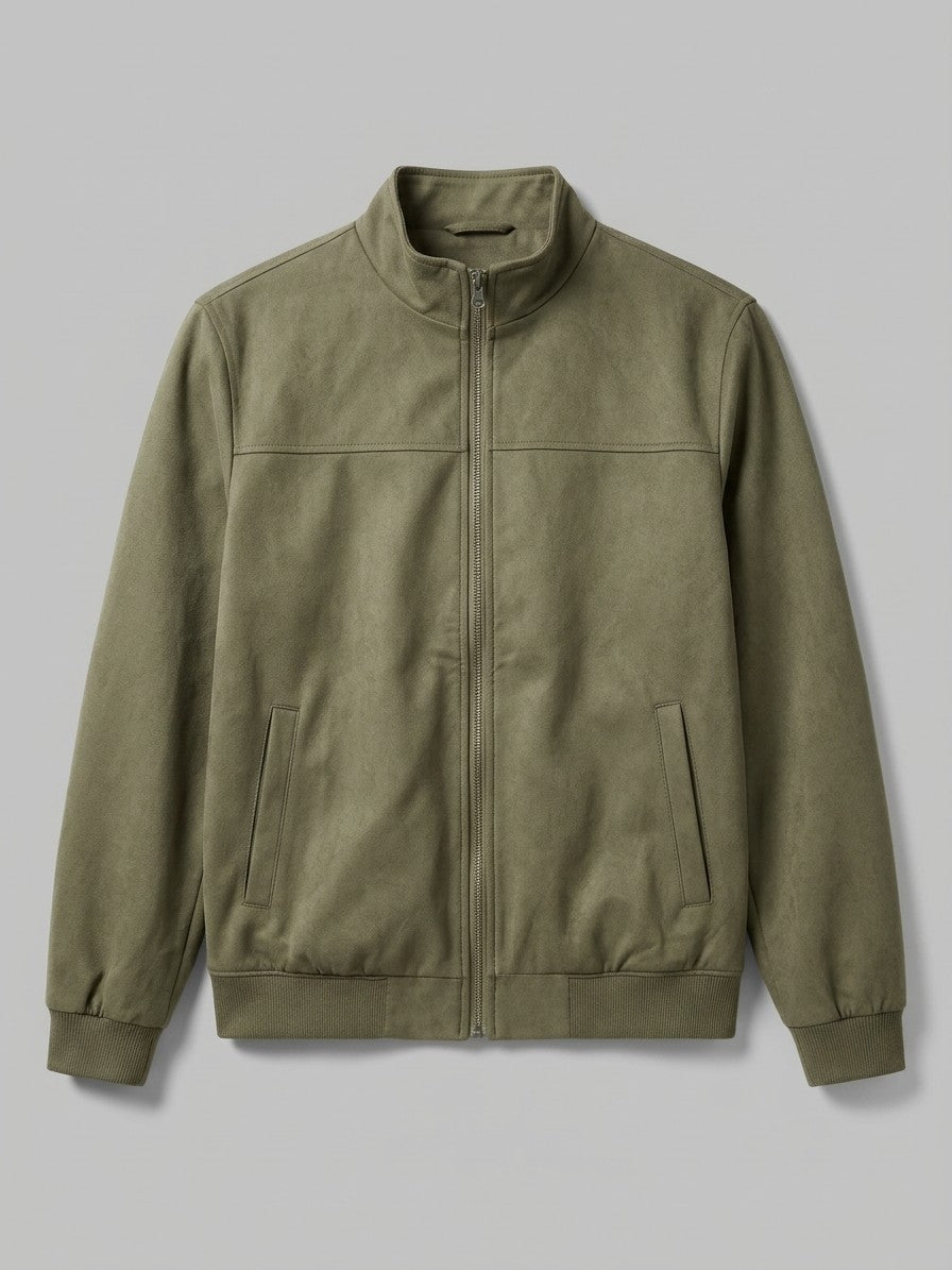 Scandiano Men's Stand-Collar Faux Suede Harrington Jacket — olive — packshot