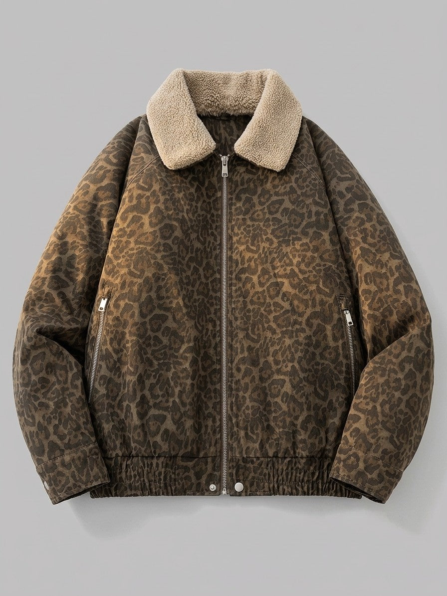 Scanno Men's Faded Leopard Bomber Jacket — brown — packshot
