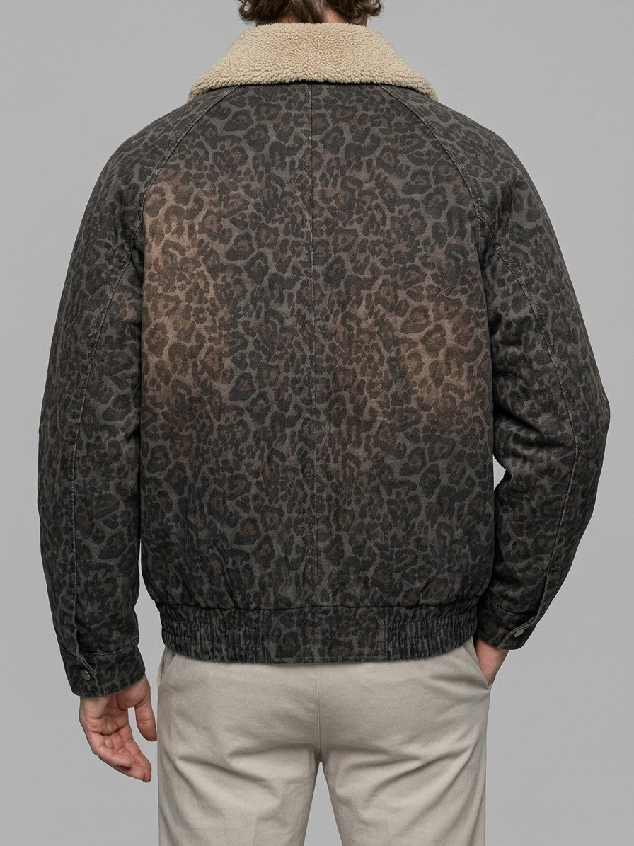 Scanno Men's Faded Leopard Bomber Jacket — charcoal — back