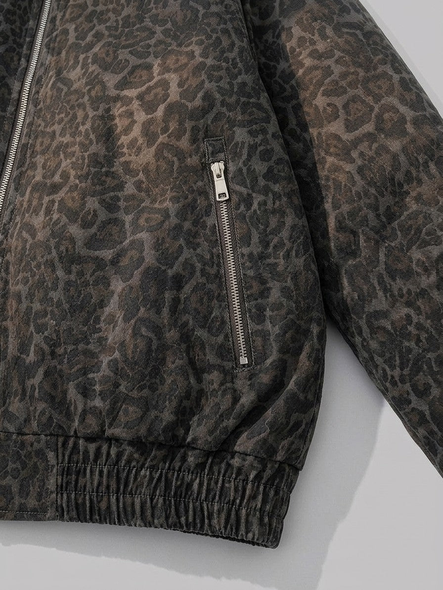 Scanno Men's Faded Leopard Bomber Jacket — charcoal — detail-2