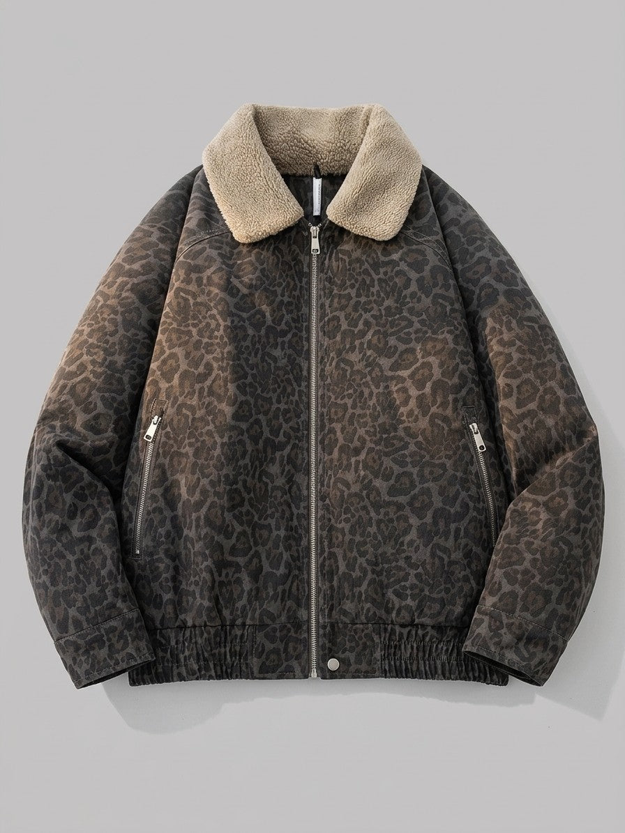 Scanno Men's Faded Leopard Bomber Jacket — charcoal — packshot