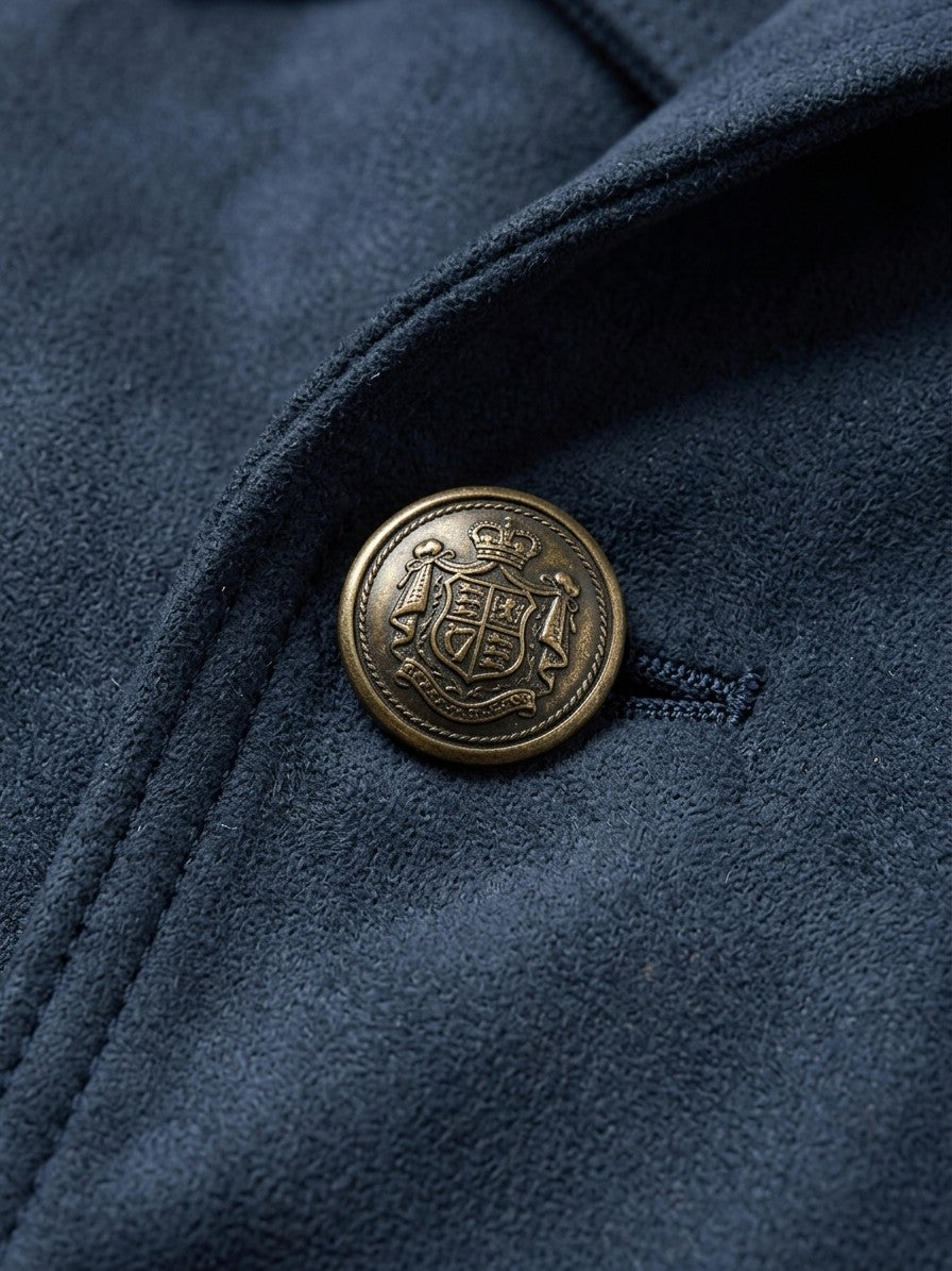 Scanzano Men's Double-Breasted Faux Suede Military Jacket — navy — detail