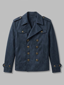 Scanzano Men's Double-Breasted Faux Suede Military Jacket