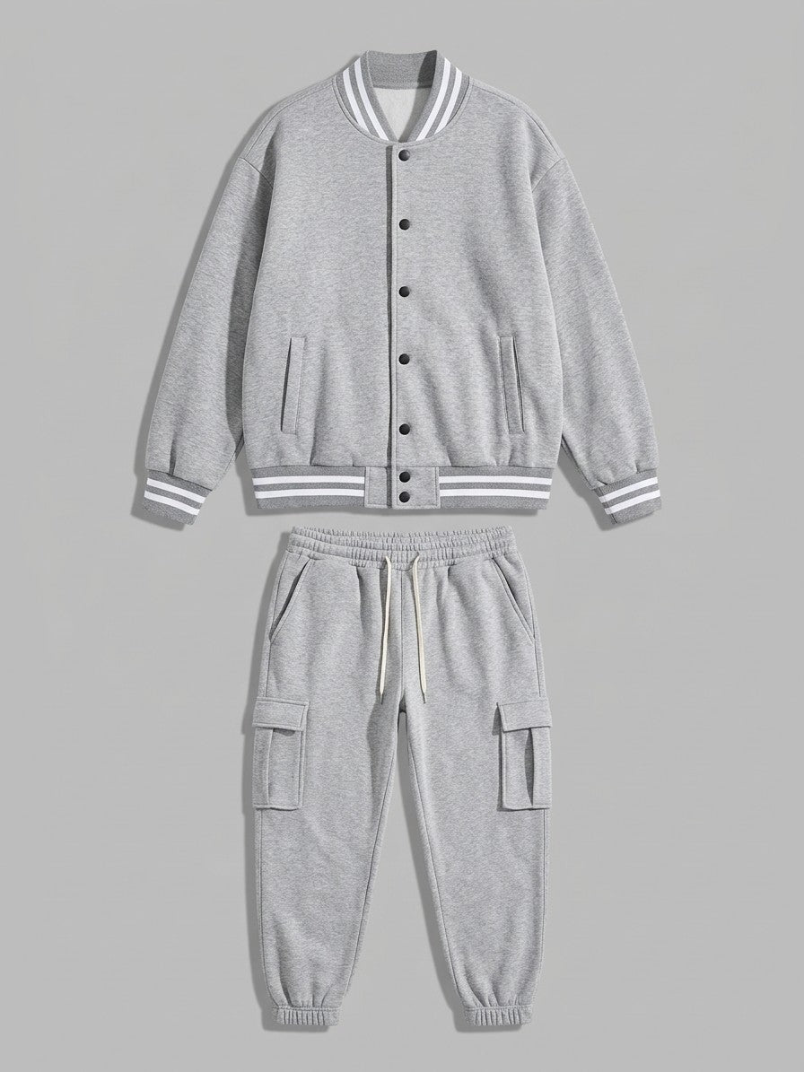 Schio Men's Varsity Jacket & Cargo Jogger Set — heathergrey — packshot