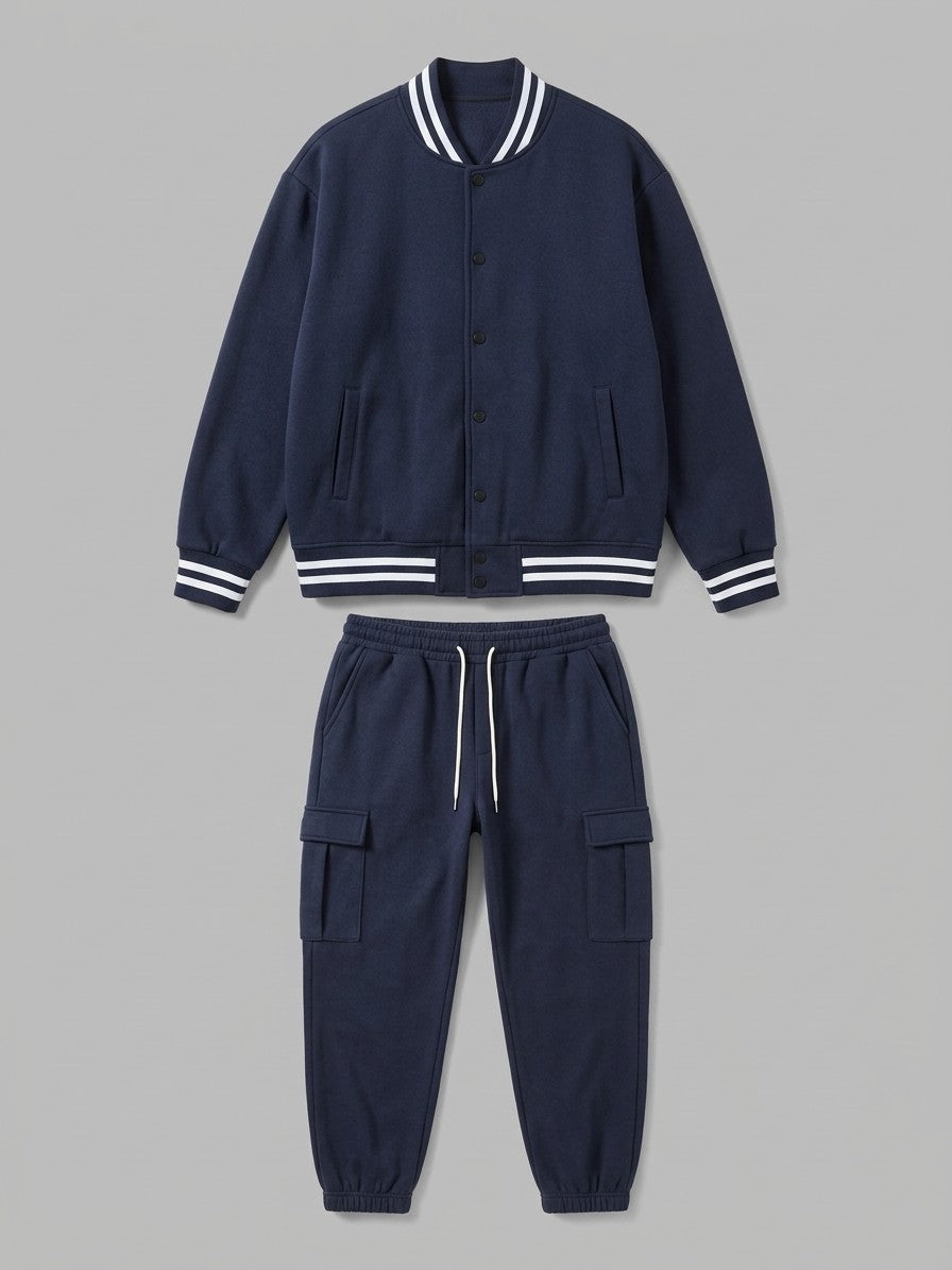 Schio Men's Varsity Jacket & Cargo Jogger Set — navy — packshot