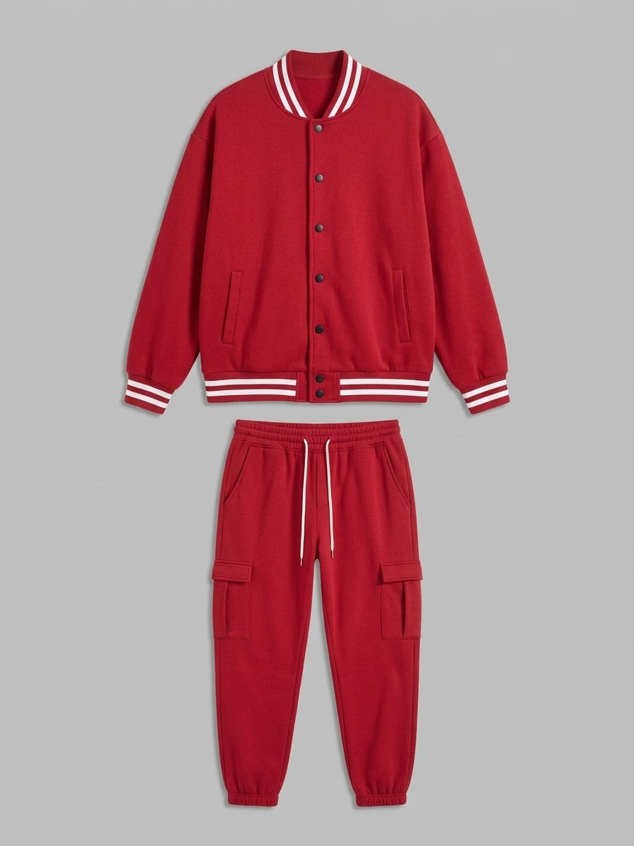 Schio Men's Varsity Jacket & Cargo Jogger Set — red — packshot