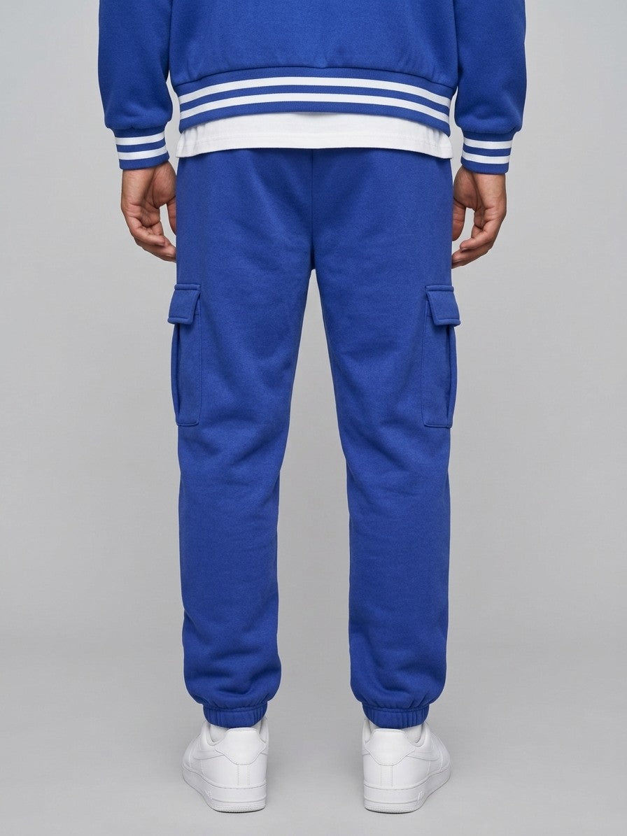 Schio Men's Varsity Jacket & Cargo Jogger Set — royalblue — bottomback