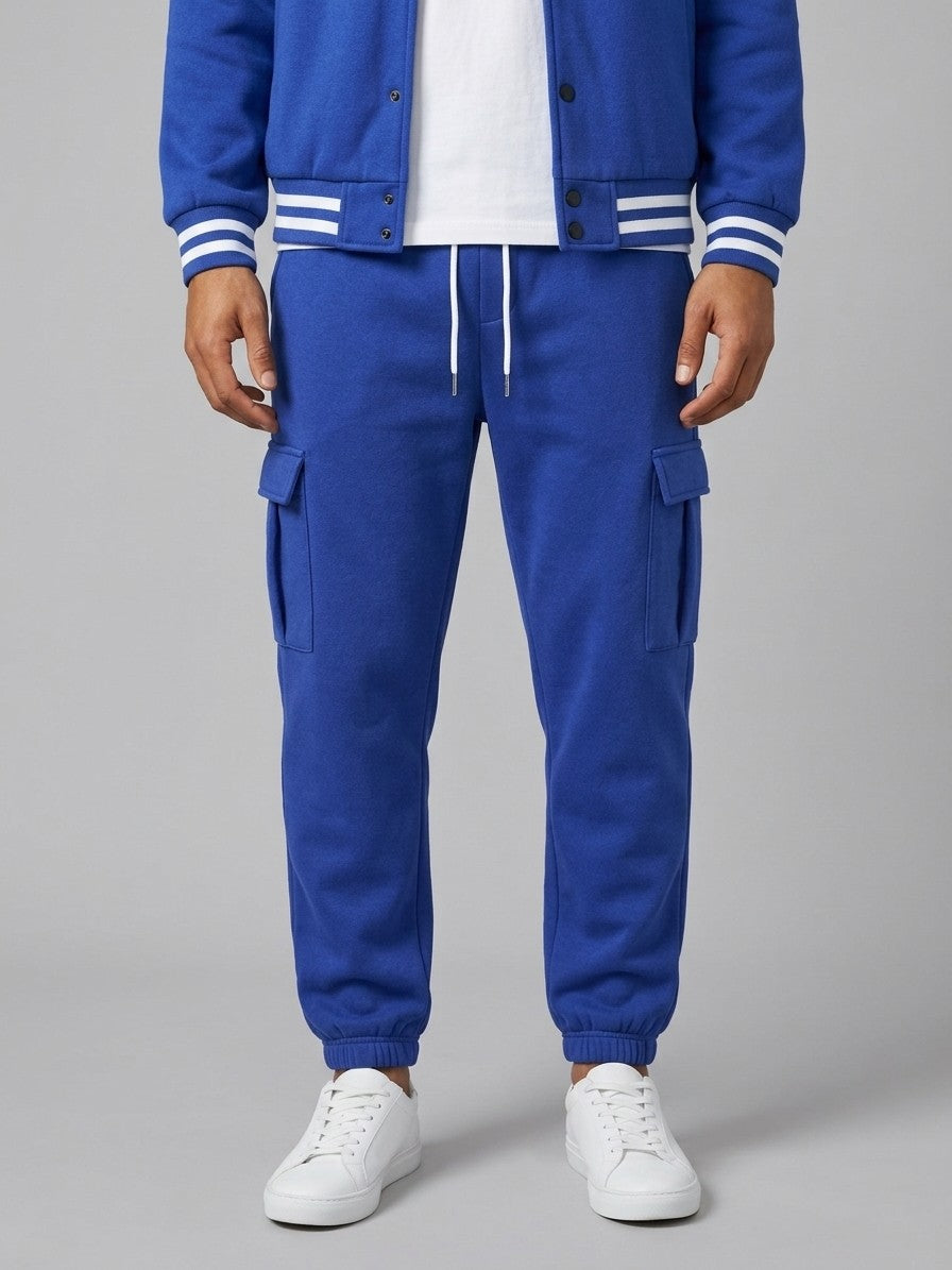 Schio Men's Varsity Jacket & Cargo Jogger Set — royalblue — bottomfront