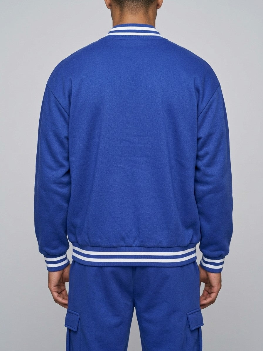 Schio Men's Varsity Jacket & Cargo Jogger Set — royalblue — closeback
