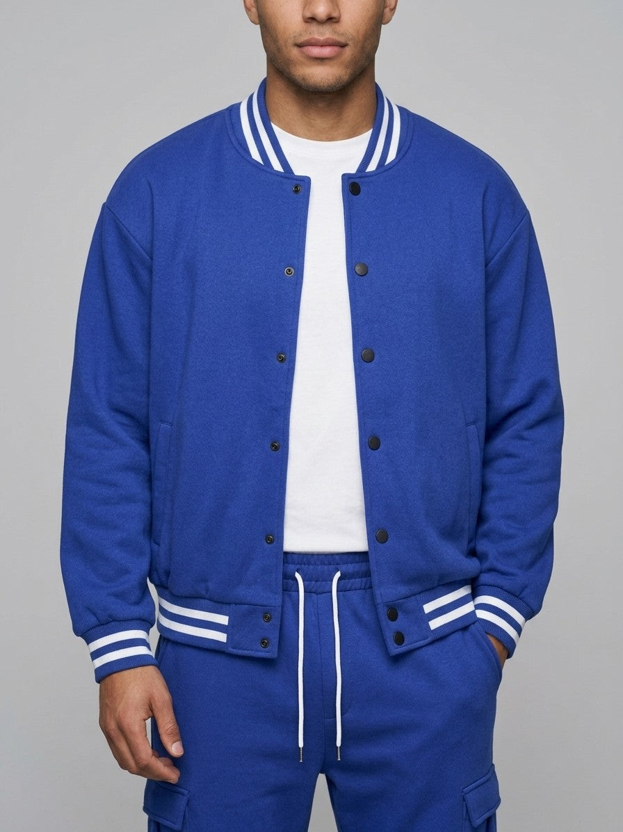 Schio Men's Varsity Jacket & Cargo Jogger Set — royalblue — closefront