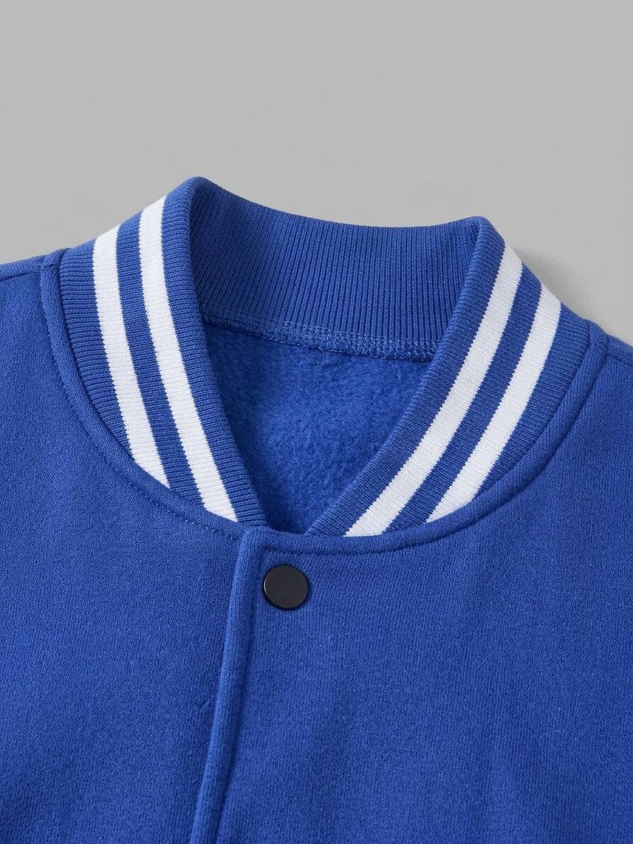 Schio Men's Varsity Jacket & Cargo Jogger Set — royalblue — detail-collar